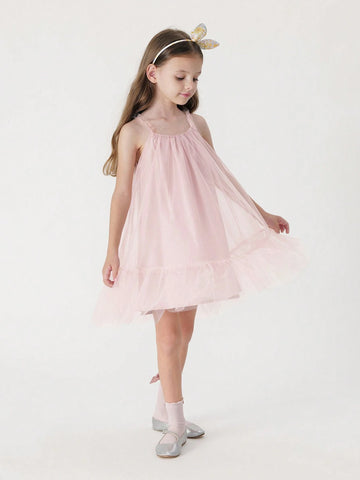 Young Girls' French Style Dreamy Lace Mesh Princess Dress, Summer Young Girls' French Style Dreamy Lace Mesh Princess Dress, Summer