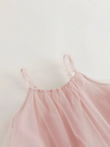 Young Girls' French Style Dreamy Lace Mesh Princess Dress, Summer Young Girls' French Style Dreamy Lace Mesh Princess Dress, Summer