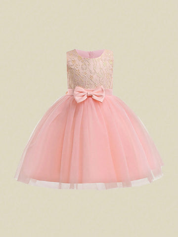 Young Girls Lace & Mesh Elegant Princess Dress With Coat, Suitable For Flower Girl, Wedding, Party Young Girls Lace & Mesh Elegant Princess Dress With Coat, Suitable For Flower Girl, Wedding, Party