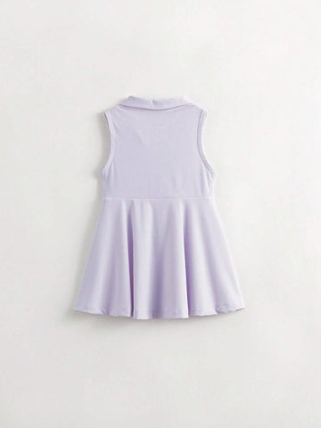 Young Girls' Light & Sporty Sleeveless A-Line Polo Dress With Cool Feeling Fabric For Summer Young Girls' Light & Sporty Sleeveless A-Line Polo Dress With Cool Feeling Fabric For Summer