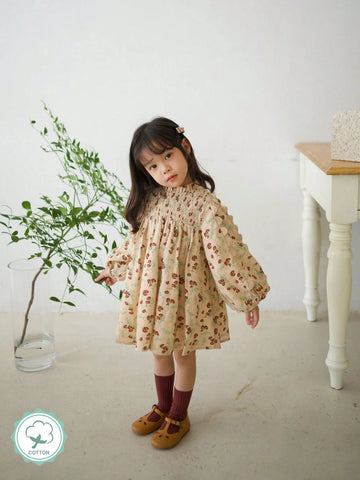 Young Girls' Lovely Chic Lantern Sleeve Flower Printed Dress For Spring/Summer Young Girls' Lovely Chic Lantern Sleeve Flower Printed Dress For Spring/Summer