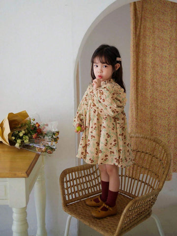 Young Girls' Lovely Chic Lantern Sleeve Flower Printed Dress For Spring/Summer Young Girls' Lovely Chic Lantern Sleeve Flower Printed Dress For Spring/Summer