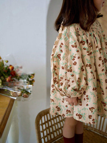 Young Girls' Lovely Chic Lantern Sleeve Flower Printed Dress For Spring/Summer Young Girls' Lovely Chic Lantern Sleeve Flower Printed Dress For Spring/Summer