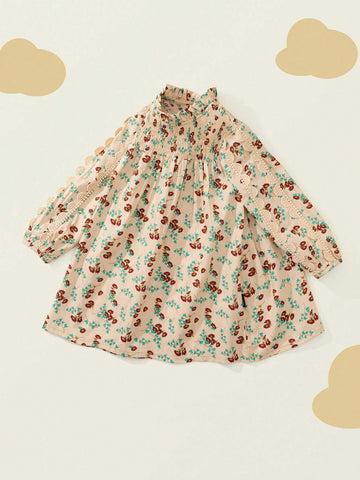 Young Girls' Lovely Chic Lantern Sleeve Flower Printed Dress For Spring/Summer Young Girls' Lovely Chic Lantern Sleeve Flower Printed Dress For Spring/Summer