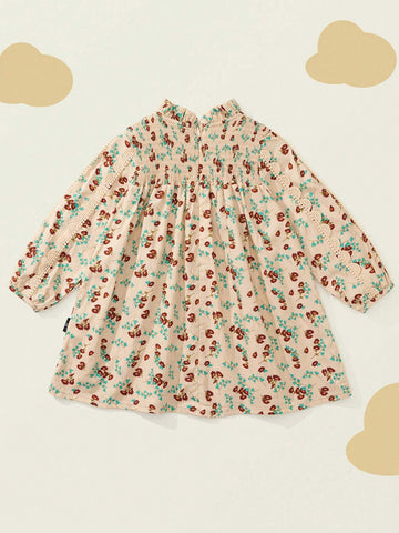 Young Girls' Lovely Chic Lantern Sleeve Flower Printed Dress For Spring/Summer Young Girls' Lovely Chic Lantern Sleeve Flower Printed Dress For Spring/Summer