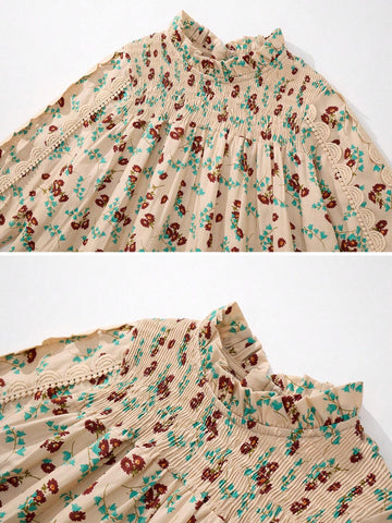 Young Girls' Lovely Chic Lantern Sleeve Flower Printed Dress For Spring/Summer Young Girls' Lovely Chic Lantern Sleeve Flower Printed Dress For Spring/Summer