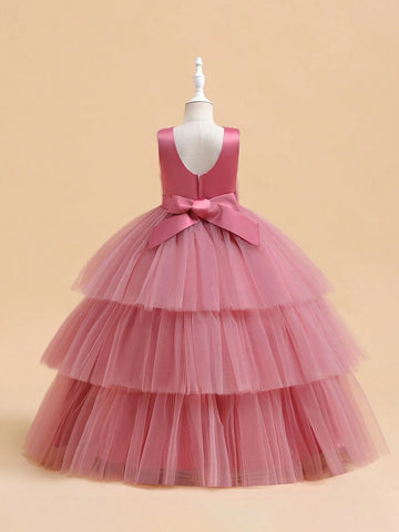 Young Girl's Multilayer Cake Style Ball Gown, Performance Dress Young Girl's Multilayer Cake Style Ball Gown, Performance Dress