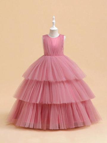 Young Girl's Multilayer Cake Style Ball Gown, Performance Dress Young Girl's Multilayer Cake Style Ball Gown, Performance Dress