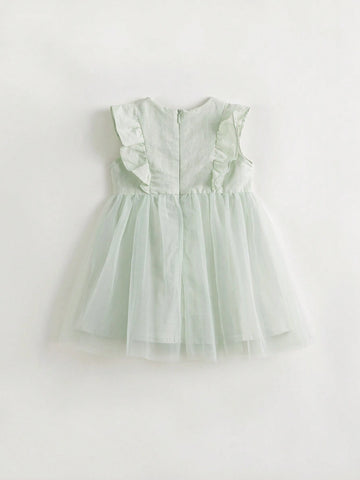 Young Girls" New Chinese Style Sweet Lace Flying Sleeve Mesh Splice Round Neck Dress For Summer Young Girls" New Chinese Style Sweet Lace Flying Sleeve Mesh Splice Round Neck Dress For Summer