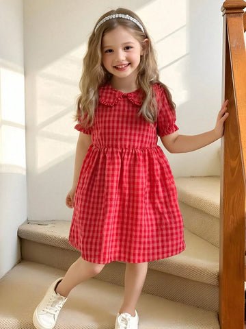 Young Girls Plaid Puff Sleeve Casual Dress For Summer Young Girls Plaid Puff Sleeve Casual Dress For Summer