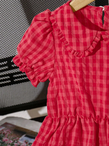 Young Girls Plaid Puff Sleeve Casual Dress For Summer Young Girls Plaid Puff Sleeve Casual Dress For Summer