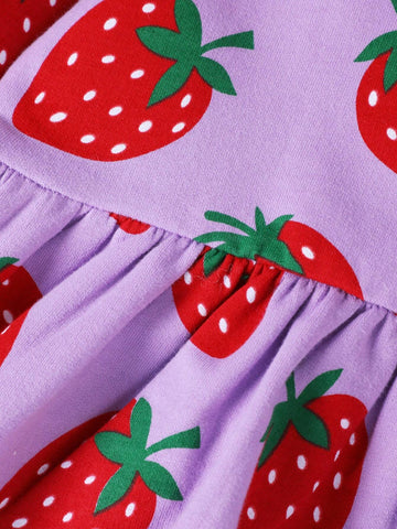 Young Girls' Purple Hoodie Long Sleeve Zip-Up Jacket, Casual Street Style Fashion With Random Strawberry Print, Autumn/Winter Sportswear Young Girls' Purple Hoodie Long Sleeve Zip-Up Jacket, Casual Street Style Fashion With Random Strawberry Print, Autumn/Winter Sportswear