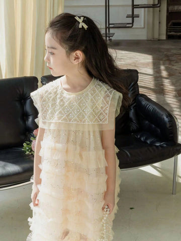 Young Girls Sequined Princess Dress Sleeveless With Pearl Shawl And Veil Young Girls Sequined Princess Dress Sleeveless With Pearl Shawl And Veil
