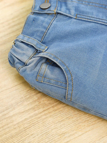 Young Girls' Solid Color Casual Flared Jeans With Pockets Young Girls' Solid Color Casual Flared Jeans With Pockets