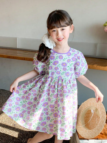 Young Girls' Summer 2024 New Sweet Flower Print Princess Puff Sleeve Dress Young Girls' Summer 2024 New Sweet Flower Print Princess Puff Sleeve Dress