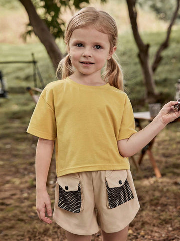 Young Girl's Summer Jungle Adventure Outdoor Sports Short Sleeve T-Shirt And Shorts Set Young Girl's Summer Jungle Adventure Outdoor Sports Short Sleeve T-Shirt And Shorts Set