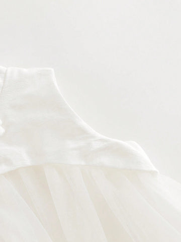 Young Girls' Summer Sleeveless Cheongsam Collar Mesh & Bud Patchwork Dress Young Girls' Summer Sleeveless Cheongsam Collar Mesh & Bud Patchwork Dress