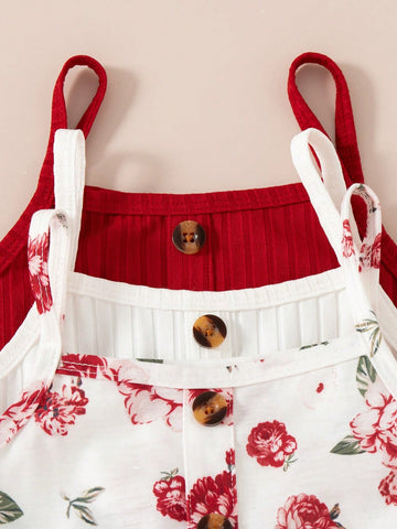 Young Girls Suspenders Fashion Flower Print Solid Color Button Casual Dress Young Girls Suspenders Fashion Flower Print Solid Color Button Casual Dress