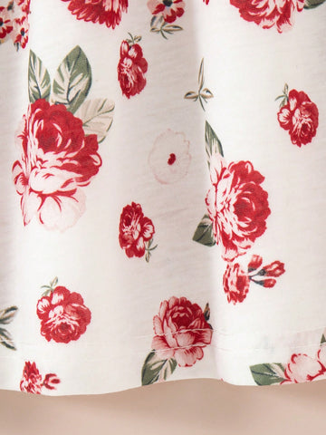 Young Girls Suspenders Fashion Flower Print Solid Color Button Casual Dress Young Girls Suspenders Fashion Flower Print Solid Color Button Casual Dress