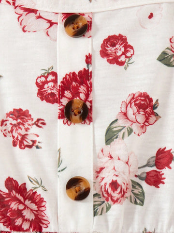 Young Girls Suspenders Fashion Flower Print Solid Color Button Casual Dress Young Girls Suspenders Fashion Flower Print Solid Color Button Casual Dress