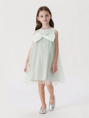 Young Girls Sweet And 3D Bowknot Mesh Top Dress Princess Dress, Summer Young Girls Sweet And 3D Bowknot Mesh Top Dress Princess Dress, Summer