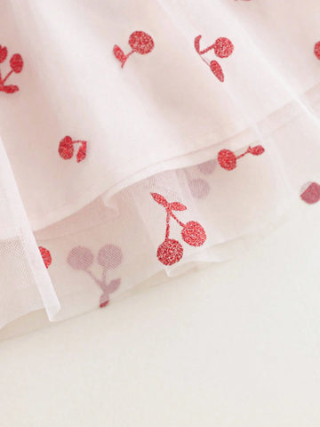 Young Girls Sweet And Lovely Cherry Allover Print Mesh Spaghetti Strap Dress Princess Dress, Summer Young Girls Sweet And Lovely Cherry Allover Print Mesh Spaghetti Strap Dress Princess Dress, Summer