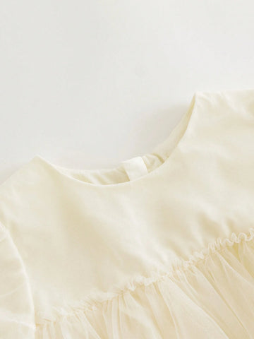 Young Girls Sweet And Romantic Net Yarn Splice Lace Short Sleeve Round Neck Dress For Summer Young Girls Sweet And Romantic Net Yarn Splice Lace Short Sleeve Round Neck Dress For Summer