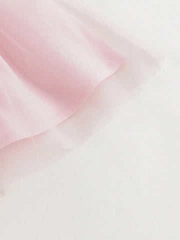 Young Girls' Sweet Fruit Print Mesh Splice Bubble Sleeve Round Neck Dress For Summer Young Girls' Sweet Fruit Print Mesh Splice Bubble Sleeve Round Neck Dress For Summer