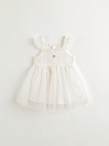 Young Girls' Sweet & Cute Mesh Patchwork Sleeveless Dress, Summer Young Girls' Sweet & Cute Mesh Patchwork Sleeveless Dress, Summer