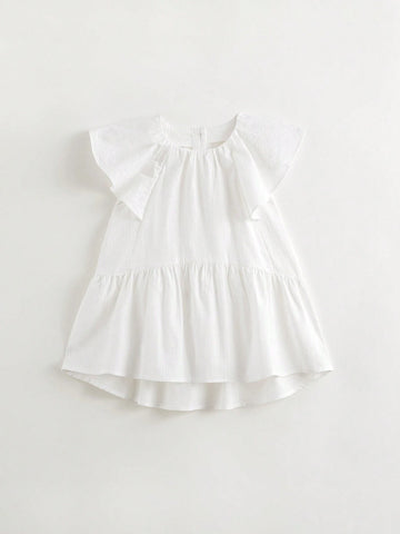 Young Girls' Vintage Elegant Sweet Ruffled Cap Sleeve Round Neck Dress, Summer Young Girls' Vintage Elegant Sweet Ruffled Cap Sleeve Round Neck Dress, Summer