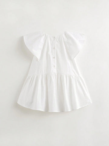 Young Girls' Vintage Elegant Sweet Ruffled Cap Sleeve Round Neck Dress, Summer Young Girls' Vintage Elegant Sweet Ruffled Cap Sleeve Round Neck Dress, Summer