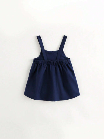Young Girls' Vintage Style Loose Pleated Suspender Dress, Autumn Young Girls' Vintage Style Loose Pleated Suspender Dress, Autumn