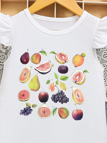 Young Girl's Y2K Fruit Printed Cap Sleeve Dress, Summer Street Style Young Girl's Y2K Fruit Printed Cap Sleeve Dress, Summer Street Style