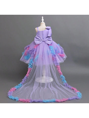 Young Women Elegant Sleeveless Sequined Floral Decorated Princess Dress With Long Tail, Formal Party Gown Young Women Elegant Sleeveless Sequined Floral Decorated Princess Dress With Long Tail, Formal Party Gown