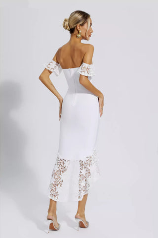 Zariah White Lace Wedding Bandage Midi Dress Zariah White Lace Wedding Bandage Midi Dress