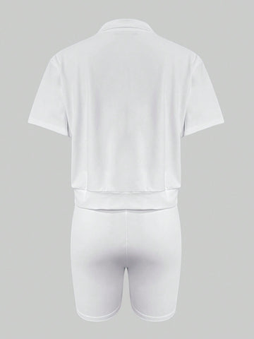 Zipper Half Collar Short Sleeve T-Shirt And Shorts Set Zipper Half Collar Short Sleeve T-Shirt And Shorts Set