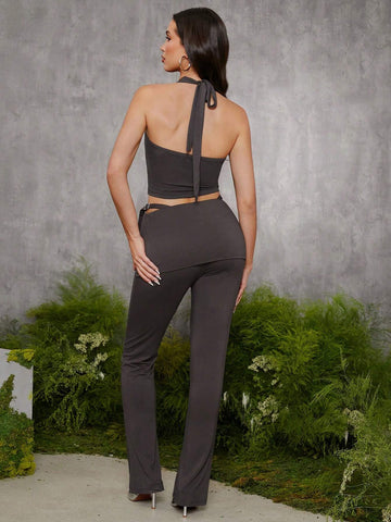 evoluSHEIN X Anitta Jheni Designer Women Solid Color Low Waist Skinny Flare Pants, Holiday, Thanksgiving evoluSHEIN X Anitta Jheni Designer Women Solid Color Low Waist Skinny Flare Pants, Holiday, Thanksgiving