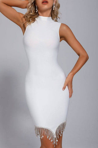 Hazel White Tassel Diamante Bodycon Dress Hazel White Tassel Diamante Bodycon Dress