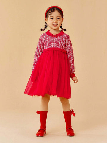 mini bala Mini Bala Girls Dress Sweet And Fashionable Mesh Splicing Children's Princess Dress mini bala Mini Bala Girls Dress Sweet And Fashionable Mesh Splicing Children's Princess Dress