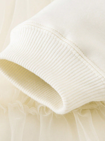 Mini Bala Girls' Loose-Fit Princess Dress, Sweet Spring Mesh Stitch Outfit Mini Bala Girls' Loose-Fit Princess Dress, Sweet Spring Mesh Stitch Outfit