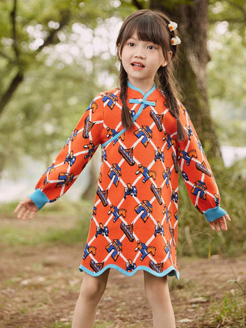 Mini Bala Girls Qipao Dress Autumn Chinese Style Dress Mini Bala Girls Qipao Dress Autumn Chinese Style Dress