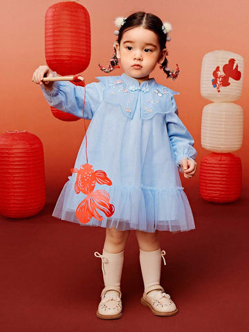 Mini Bala Girls' Sweet Mesh Dress, Chinese Style, Spring New Arrival Mini Bala Girls' Sweet Mesh Dress, Chinese Style, Spring New Arrival