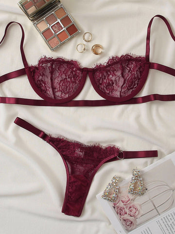 Floral Lace Underwire Lingerie Set Floral Lace Underwire Lingerie Set