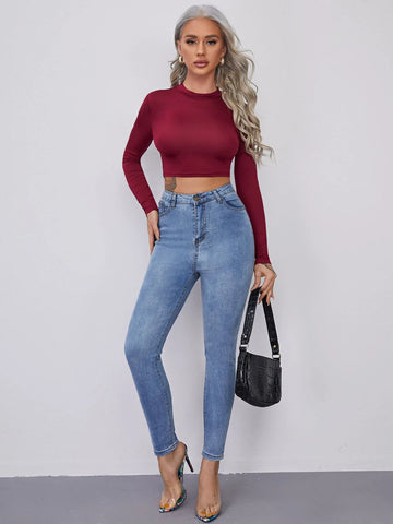 evolu Form-Fitting Mock Neck Crop Top evolu Form-Fitting Mock Neck Crop Top