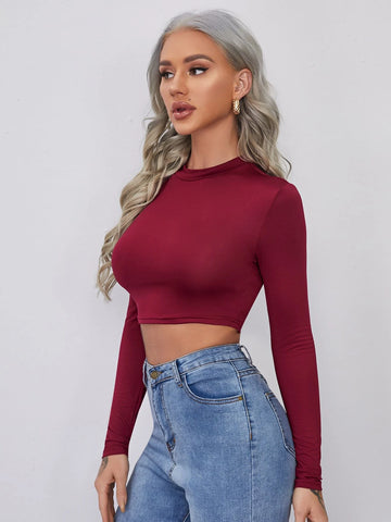 evolu Form-Fitting Mock Neck Crop Top evolu Form-Fitting Mock Neck Crop Top