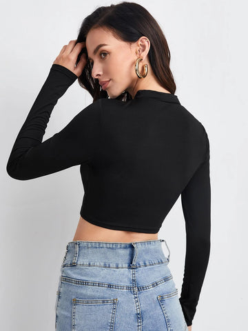evolu Form-Fitting Mock Neck Crop Top evolu Form-Fitting Mock Neck Crop Top