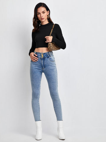 evolu Form-Fitting Mock Neck Crop Top evolu Form-Fitting Mock Neck Crop Top