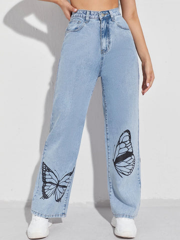 Butterfly Print Wide Leg Jeans Butterfly Print Wide Leg Jeans