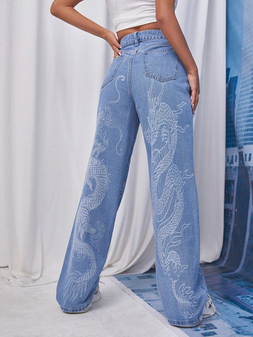 Chinese Dragon Print Jeans Chinese Dragon Print Jeans