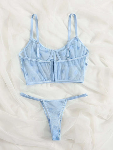 Floral Embroidered Mesh Underwire Lingerie Set Floral Embroidered Mesh Underwire Lingerie Set